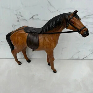Vintage Collection Leather Statue Horse With Saddle Brown Size 13"H